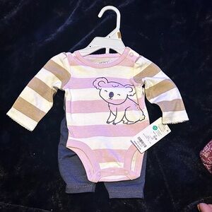 Carter's Pink and Tan Striped Koala Bodysuit